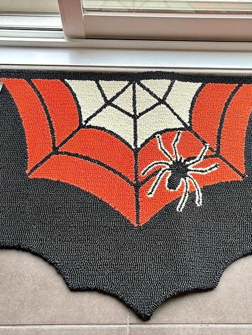 Plow & Hearth Halloween Spiderweb Door Mat Black & Orange